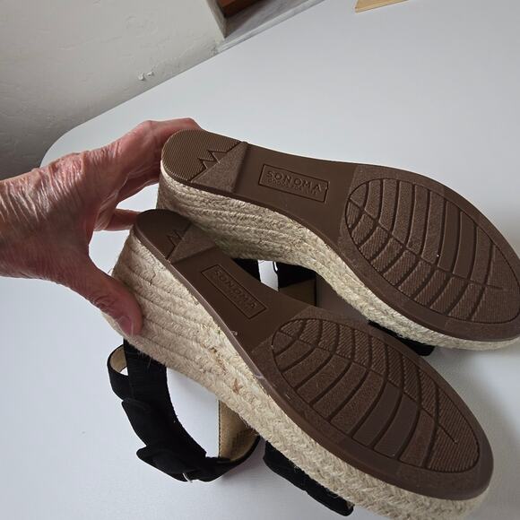 Sonoma Goods For Life Zackie Espadrille Wedges Ankle Strap Black Open Toe 6 - Picture 8 of 9